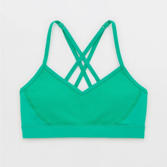 OFFLINE By Aerie Goals Ribbed Strappy Back Sports Bra M Green - Picture 1 of 6